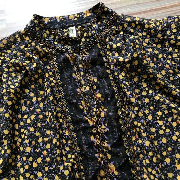 Free People If I Had You Beaded Peplum Blouse Floral Sheer Chiffon Keyhole Neck - Picture 6 of 11